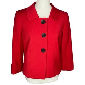 Tahari ASL Cropped Blazer Red Button Snaps Sz 6 Jacket Valentines Day Pop of Red